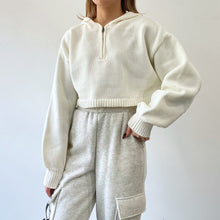 画像をギャラリービューアに読み込む, half zip short knit pullover
