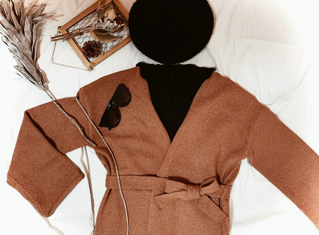 long knit cardigan ［brown］